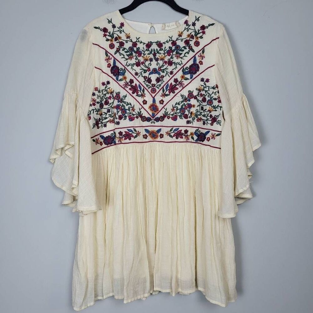 Altard State Womens Floral Embroidered Mini Dress Size Small Cream Boho Hippie